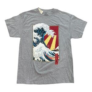 Japanese Shirt Mens Medium Great Wave Off Kanagawa Graphic Hokusai Art New Y2k